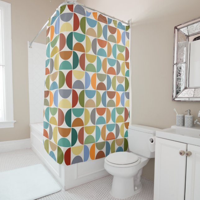 MCM Semicircles Pattern Colour on Cream Shower Curtain (In Situ)
