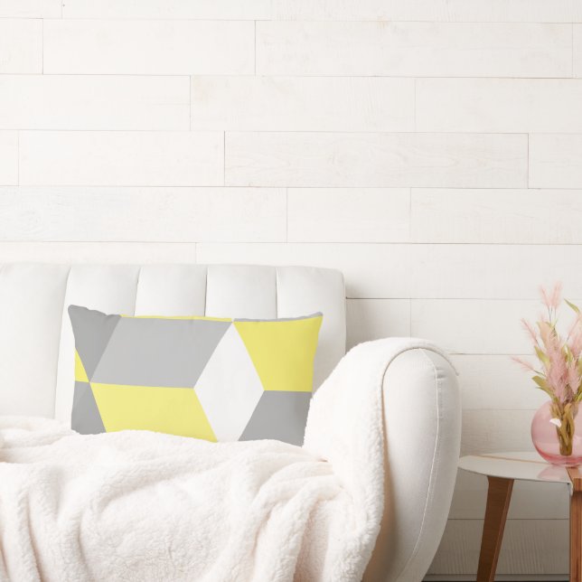 MCM Yellow and Grey Modern Geometric Pattern  Lumbar Cushion (Couch)