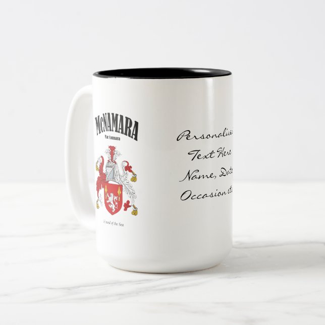 McNamara Family Crest, Translation & Meaning Two-Tone Coffee Mug (Front Left)