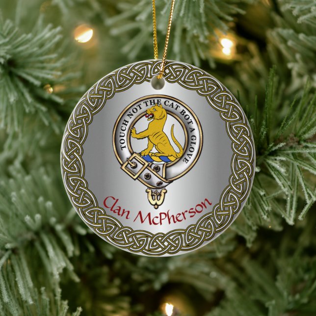 McPherson Clan Badge/Tartan Thistle Personalised Ceramic Tree Decoration (Tree)