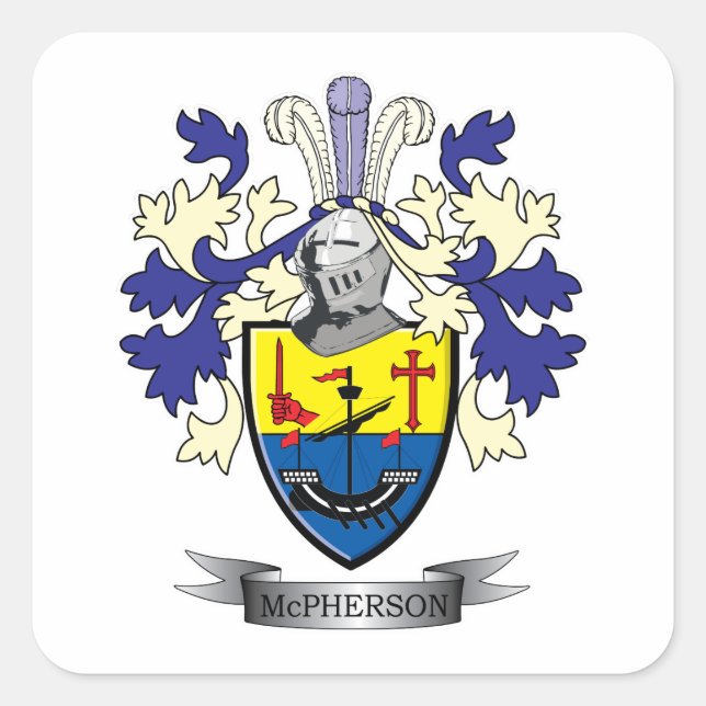 McPherson Family Crest Coat of Arms Square Sticker (Front)