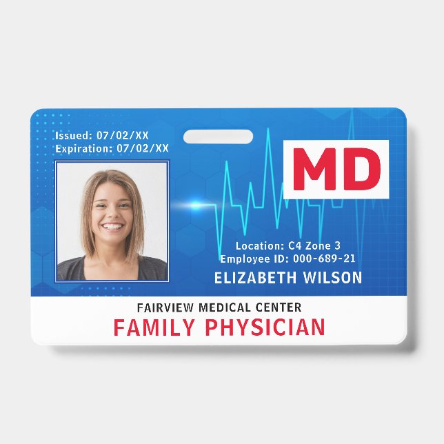 MD Doctor Hospital Medical Employee Photo ID Badge (Front)