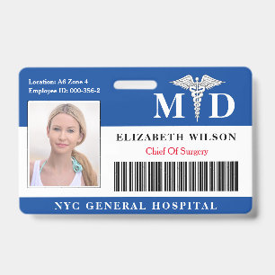 MD Doctor Hospital Medical Employee Photo ID Badge