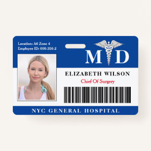 MD Doctor   Hospital Medical Employee Photo ID ID Badge