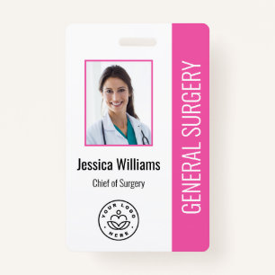 MD Doctor Hospital Medical Employee Photo ID Pink ID Badge