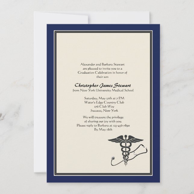 MD Graduation Invitation Navy Blue (Front)