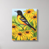 MD State Bird Oriole & Black-eyed Susan Flower