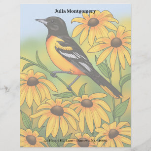 MD State Bird Oriole & Black-eyed Susan Flower Custom Letterhead
