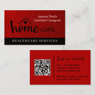 Mdern Nurse Caregiver Home Help Companionship Red Business Card
