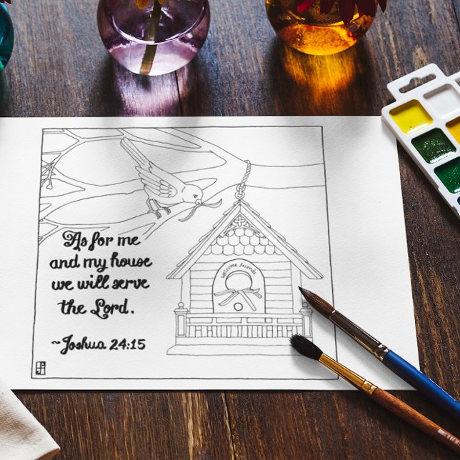 Me and My House Scripture Colouring Postcard (Creator Uploaded)