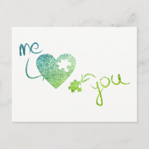 Me and You Heart Puzzles Love Valentine White Mint Holiday Postcard