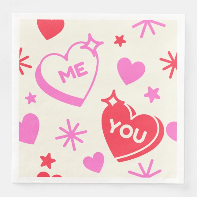 Me and You Romantic Hearts Paper Napkin (Front)