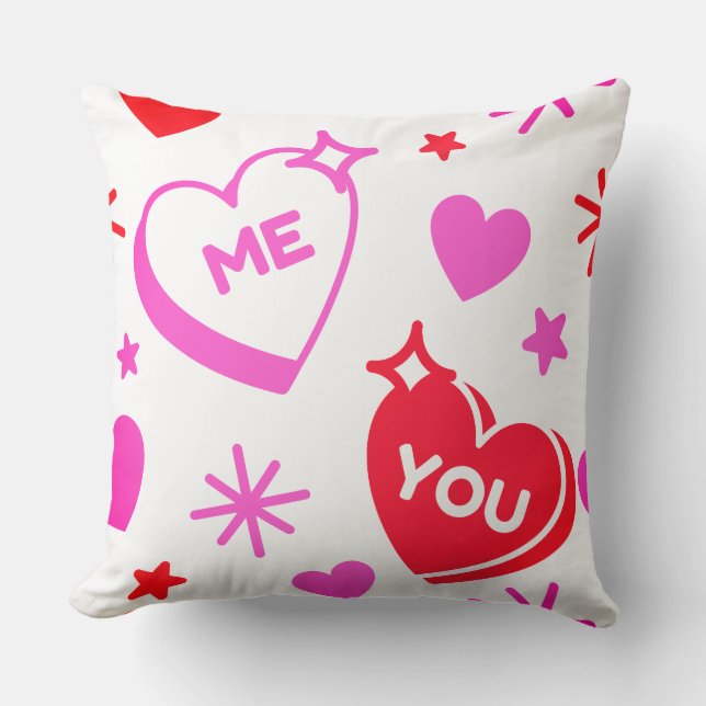 Me and You Romantic Hearts Throw Pillow (Front)