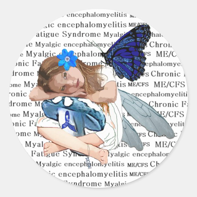 ME/CFS Chronic Fatigue Little Girl Angel Fairy Classic Round Sticker (Front)
