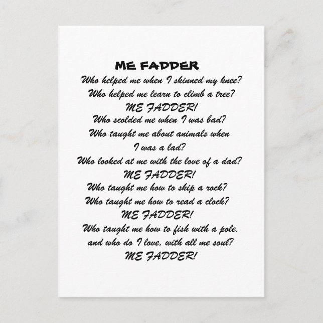 ME FADDER POEM  POSTCARD (Front)