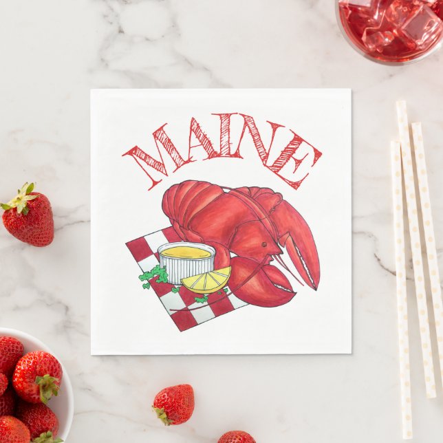 ME Maine Lobster Shack Seafood Dinner Red Gingham Napkin (Insitu)