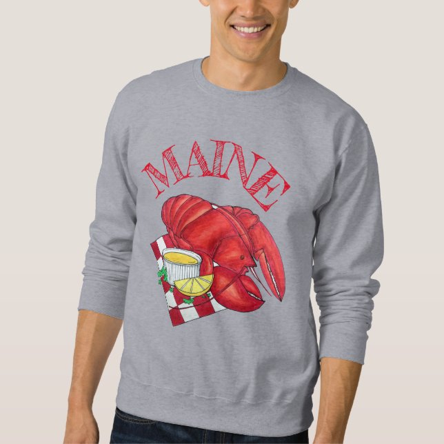 ME Maine Lobster Shack Seafood Dinner Red Gingham Sweatshirt (Front)