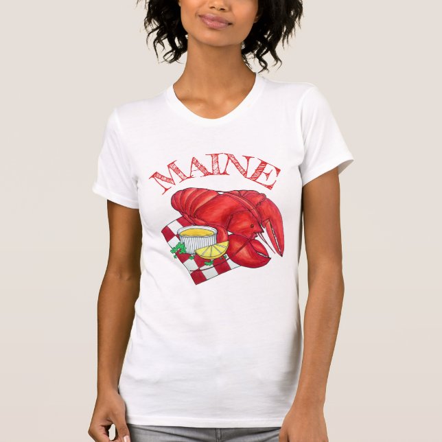 ME Maine Lobster Shack Seafood Dinner Red Gingham T-Shirt (Front)