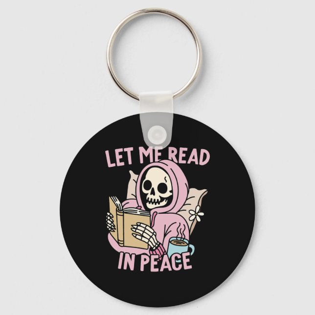 Me Read In Peace Funny Ghost Reading Book Hallowee Key Ring (Front)