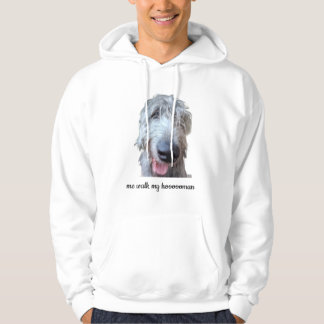 Me Walk My Hoooooman Funny Irish Wolfhound Hoodie
