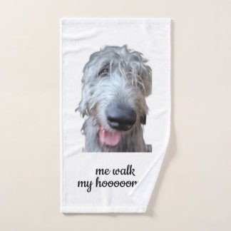 Me Walk My Hoooooman Irish Wolfhound Hand Towel