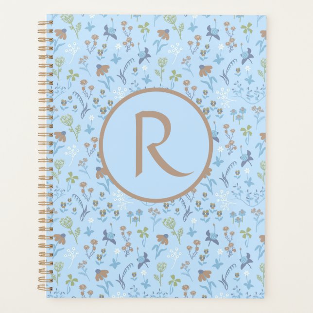 Mead Flowers Blue Monogramed  Planner (Front)