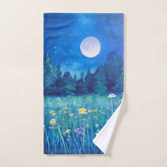 Meadow and Forest Under a Full Moon Bath Towel Set (Hand Towel)