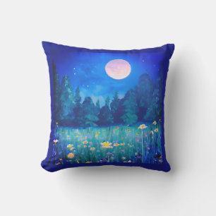 Meadow and Forest Under a Full Moon Cushion