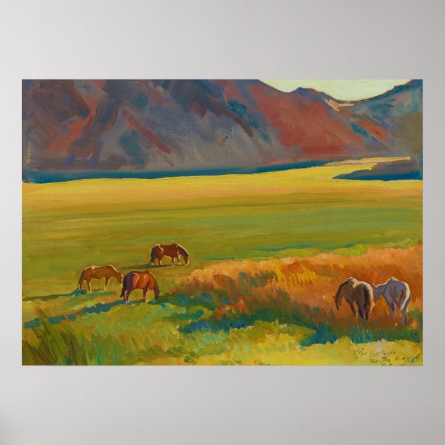 Meadow and Horses by Maynard Dixon Poster (Front)