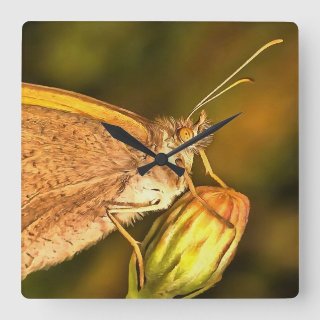 Meadow Brown Beautiful Butterfly Art Square Wall Clock (Front)