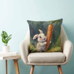Meadow Bunny Dreams: Whimsical Throw Pillow 