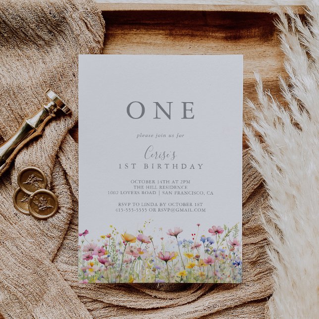 Meadow Colourful Wildflower First Birthday Party Invitation (Creator Uploaded)