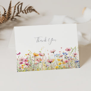 Meadow Colourful Wildflower Folded Wedding  Thank You Card