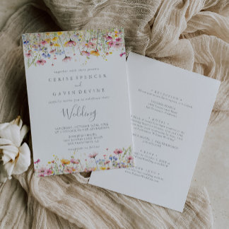 Meadow Colourful Wildflower Front & Back Wedding Invitation