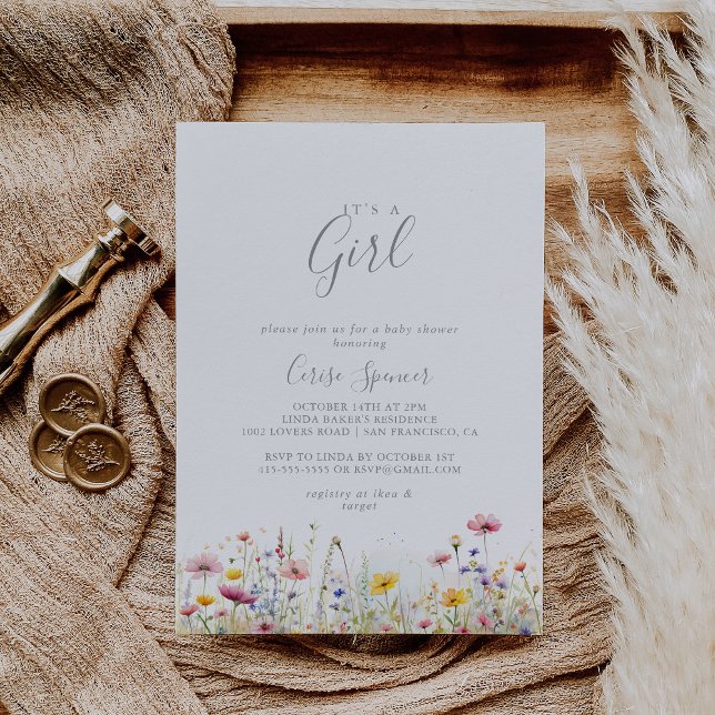 Meadow Colourful Wildflower It's A Girl Baby Showe Invitation (Creator Uploaded)