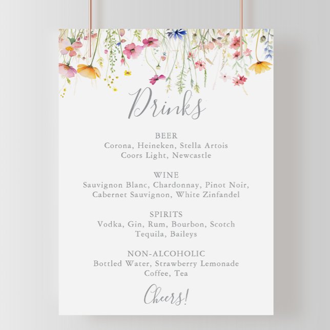 Meadow Colourful Wildflower Wedding Drinks Menu  Poster (Creator Uploaded)