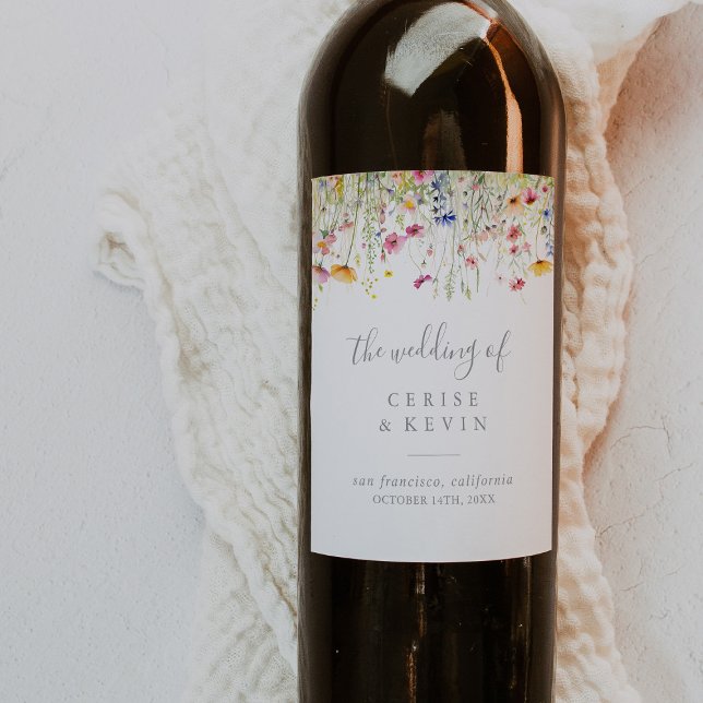  Meadow Colourful Wildflower Wedding Wine Labels (Creator Uploaded)