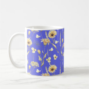 Meadow cottage country print blue coffee mug