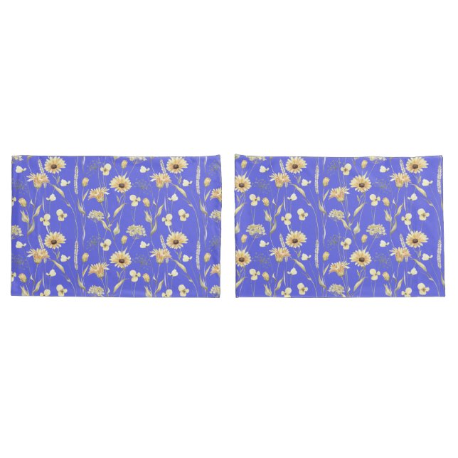 Meadow cottage country print blue  pillow case (Back-Set)