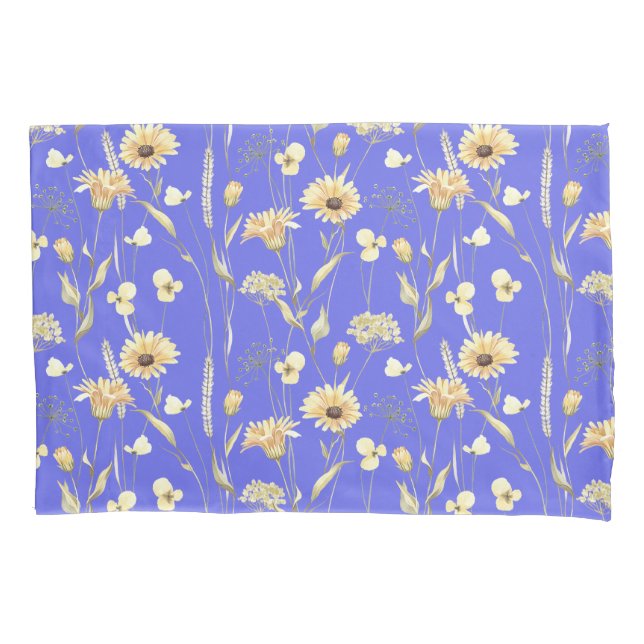 Meadow cottage country print blue  pillowcase (Front)