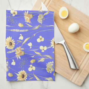 Meadow cottage country print blue tea towel