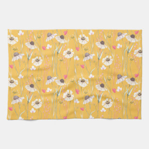 Meadow cottage country print yellow tea towel