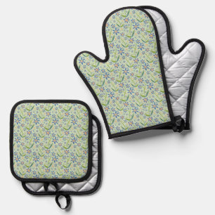Meadow Dancing Watercolor Daisies Oven Mitt & Pot Holder Set
