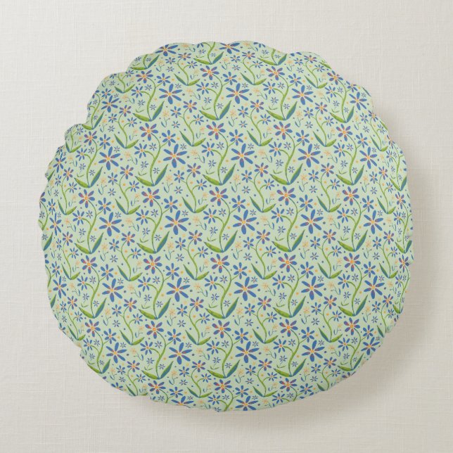 Meadow | Dancing Watercolor Daisies Round Cushion (Front)