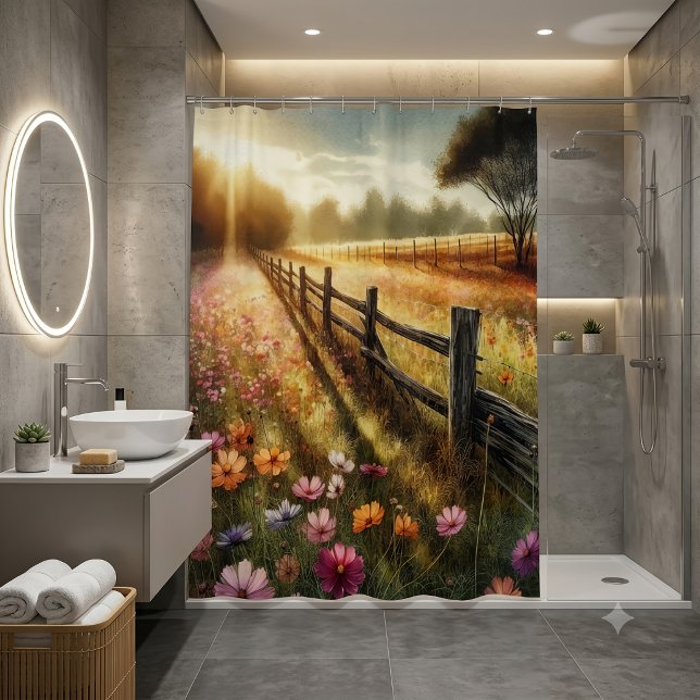 Meadow Floral Sunrise Shower Curtain (Creator Uploaded)