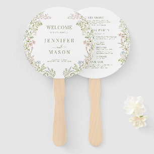 Meadow Floral Wildflower Wrearh Wedding Program Hand Fan