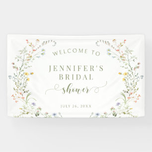 Meadow Floral Wreath Bridal Shower Welcome Banner