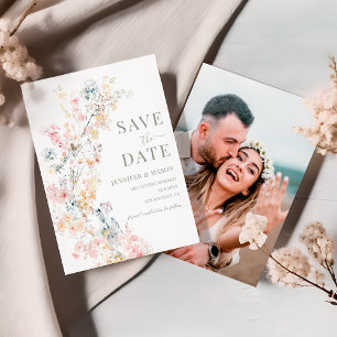 Meadow Floral Wreath Fall Save The Date Photo Invitation