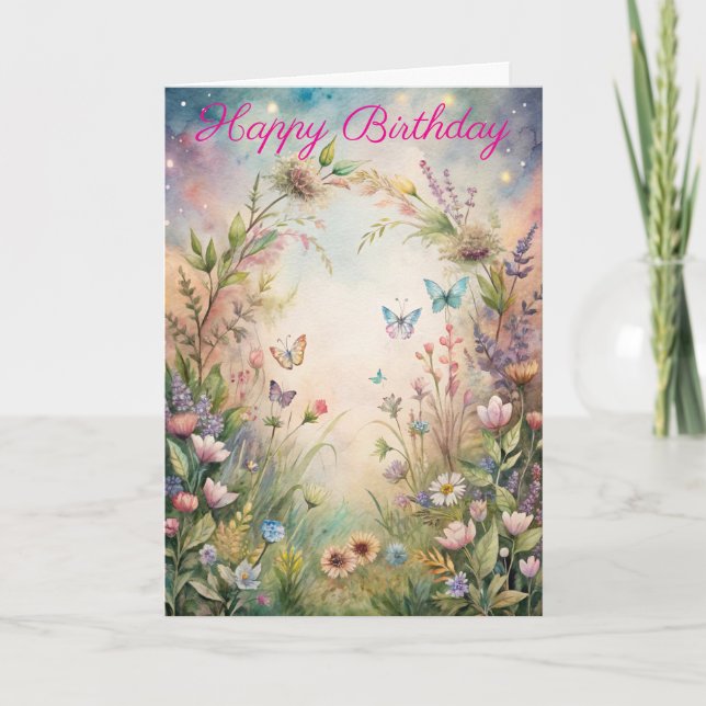 Meadow Flowers and Butterflies Card (Front)