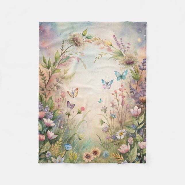 Meadow Flowers and Butterflies Fleece Blanket (Front)